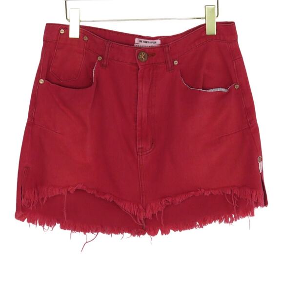 Revolve One Teaspoon Vanguard High Waist Denim Skirt in Red Envy 28 Jean Skirt - Picture 5 of 11